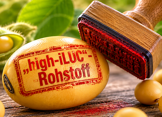Sojabohne mit Stempel, KI erstellt